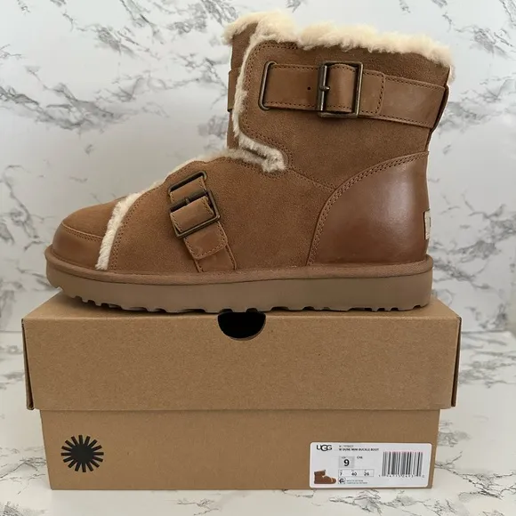 UGG Australia Dune Mini Buckle Boots Chestnut Brown Fleece Lined Women’s Sizes