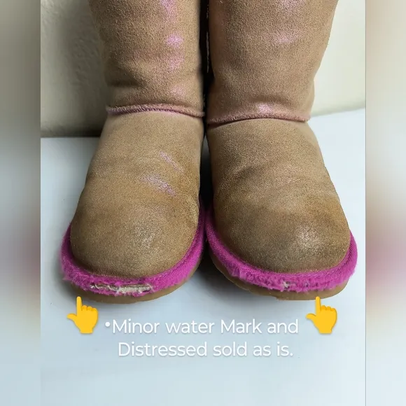 UGG Bailey Kids Boots in Brown and Pink Bow Big Girl Size 4