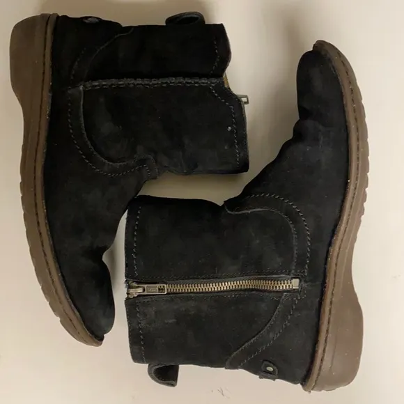 UGG Black Suede Wool Lined Zipper Ankle Boots Sz 8