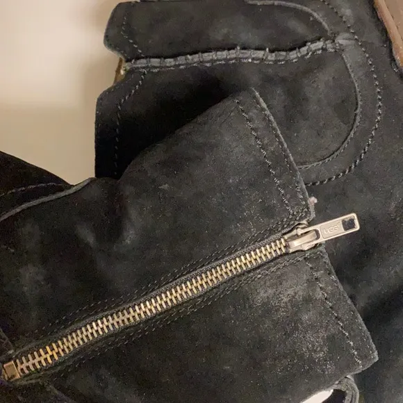 UGG Black Suede Wool Lined Zipper Ankle Boots Sz 8