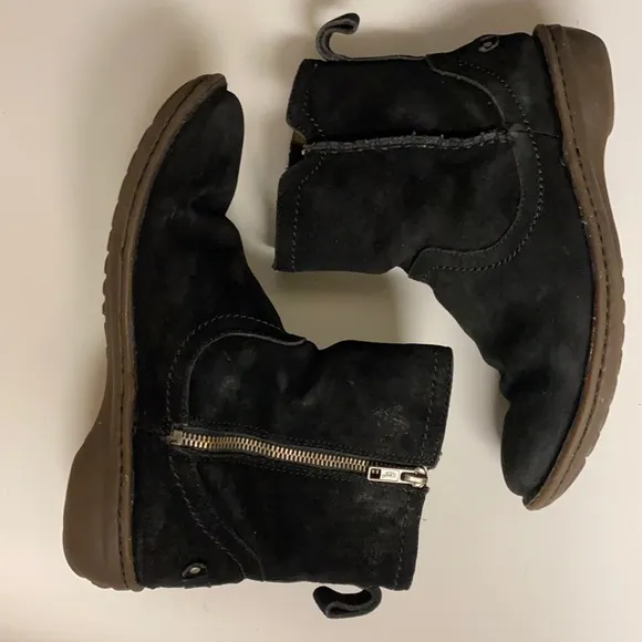 UGG Black Suede Wool Lined Zipper Ankle Boots Sz 8