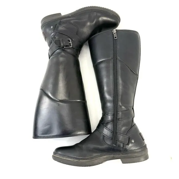 Ugg Evanna Boots Womens Size 8 Black Leather Tall Fleece Lined Full Zip 1012513