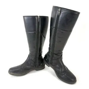 Ugg Evanna Boots Womens Size 8 Black Leather Tall Fleece Lined Full Zip 1012513