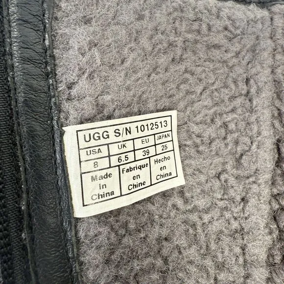 Ugg Evanna Boots Womens Size 8 Black Leather Tall Fleece Lined Full Zip 1012513