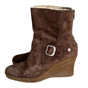 UGG GISELLA 5593 brown leather suede wedge boot fleece lined boots size 10