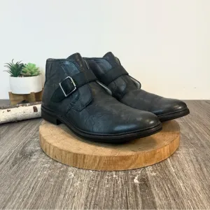 *UGG |  Graham Monk-Strap Buckle Boots in Black Distressed Leather Size 12.5
