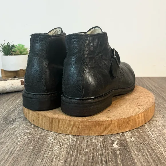*UGG |  Graham Monk-Strap Buckle Boots in Black Distressed Leather Size 12.5