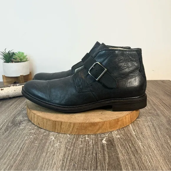 *UGG |  Graham Monk-Strap Buckle Boots in Black Distressed Leather Size 12.5