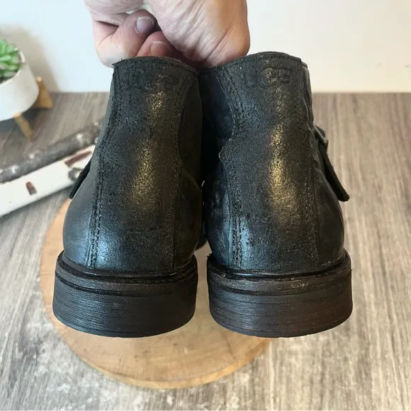 *UGG |  Graham Monk-Strap Buckle Boots in Black Distressed Leather Size 12.5