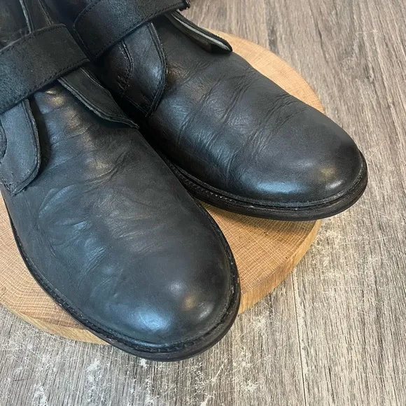 *UGG |  Graham Monk-Strap Buckle Boots in Black Distressed Leather Size 12.5
