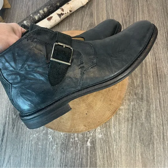*UGG |  Graham Monk-Strap Buckle Boots in Black Distressed Leather Size 12.5
