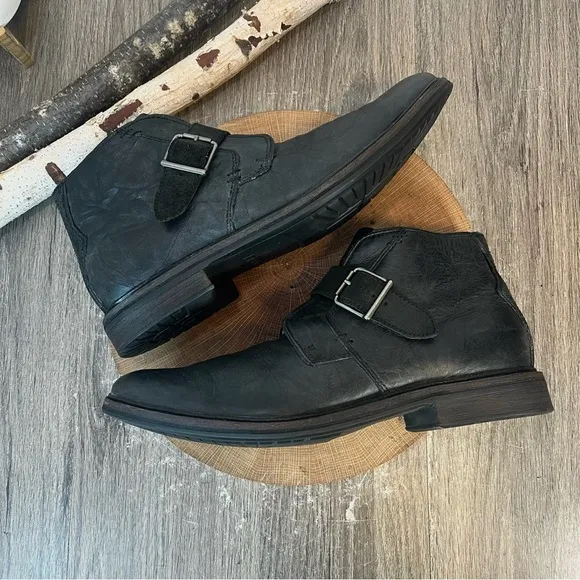 *UGG |  Graham Monk-Strap Buckle Boots in Black Distressed Leather Size 12.5