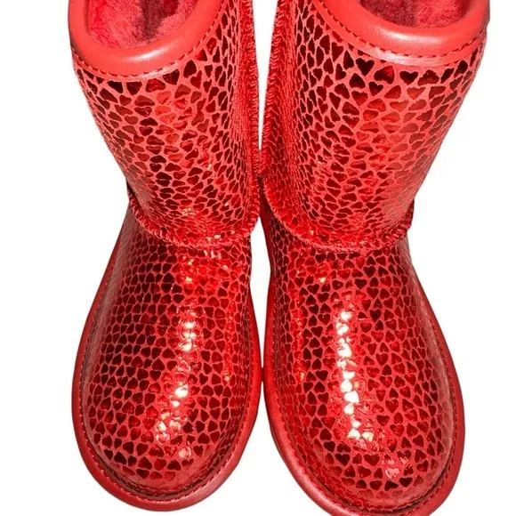 UGG Kids Classic II Gel Hearts Red Boots Little Girl Mid Calf Fleece Lined