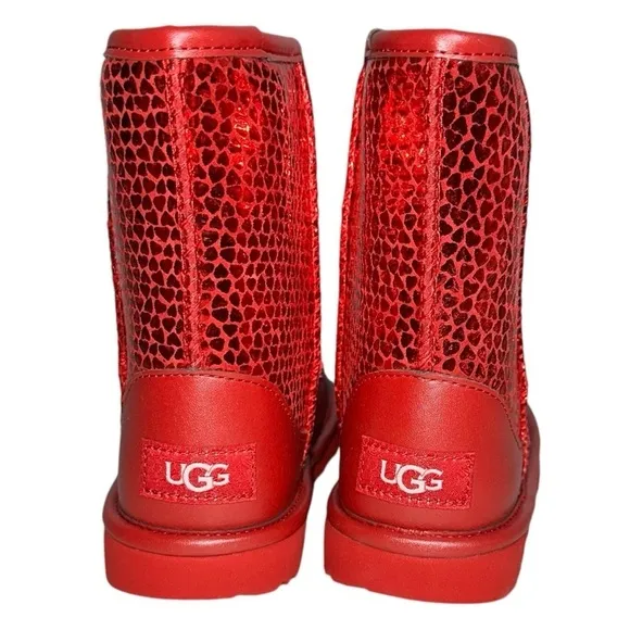 UGG Kids Classic II Gel Hearts Red Boots Little Girl Mid Calf Fleece Lined