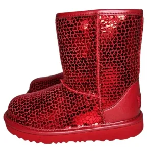 UGG Kids Classic II Gel Hearts Red Boots Little Girl Mid Calf Fleece Lined