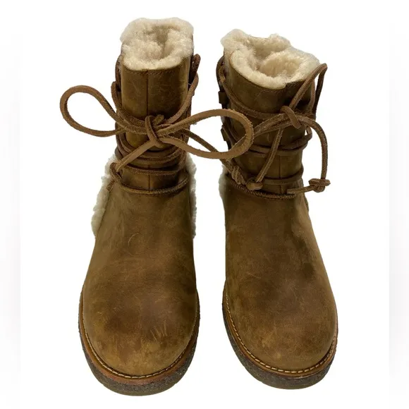 UGG Luisa Chocolate Brown Leather Lace Up Boots  Water-Resistant Size 5.5