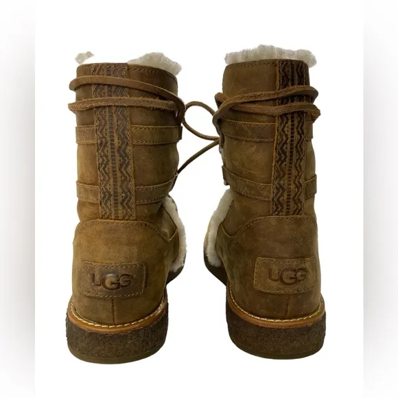 UGG Luisa Chocolate Brown Leather Lace Up Boots  Water-Resistant Size 5.5