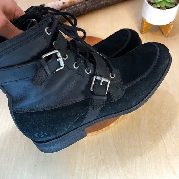 *UGG | Olmsted Winter Moto Boots Water Resistant Black Leather 1005086 Size 10.5