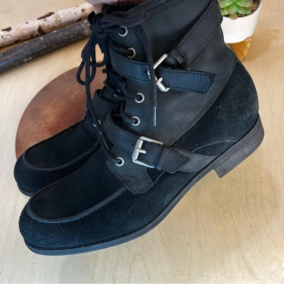 *UGG | Olmsted Winter Moto Boots Water Resistant Black Leather 1005086 Size 10.5