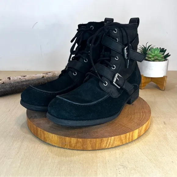 *UGG | Olmsted Winter Moto Boots Water Resistant Black Leather 1005086 Size 10.5
