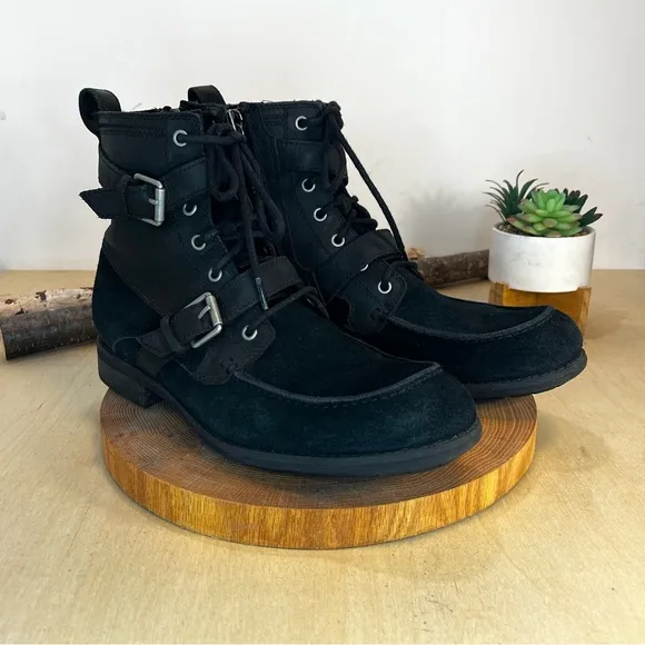 *UGG | Olmsted Winter Moto Boots Water Resistant Black Leather 1005086 Size 10.5