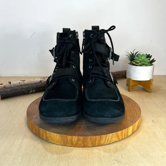 *UGG | Olmsted Winter Moto Boots Water Resistant Black Leather 1005086 Size 10.5