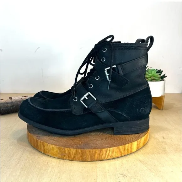 *UGG | Olmsted Winter Moto Boots Water Resistant Black Leather 1005086 Size 10.5