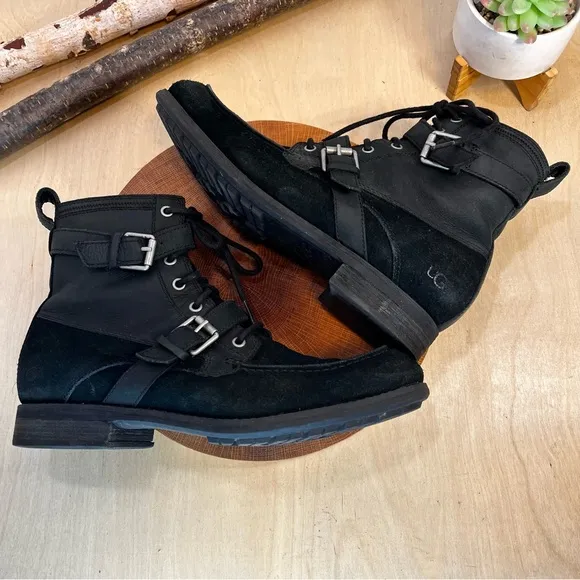 *UGG | Olmsted Winter Moto Boots Water Resistant Black Leather 1005086 Size 10.5