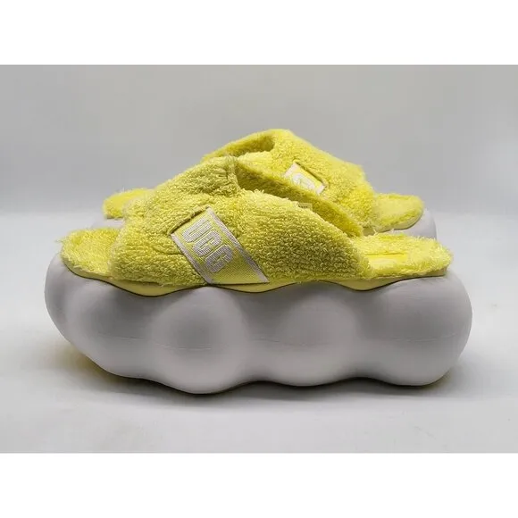 UGG Sugarcloud Slide Sandals Yellow Terry 3&quot; Platform Women Slippers Shoes Sz 8