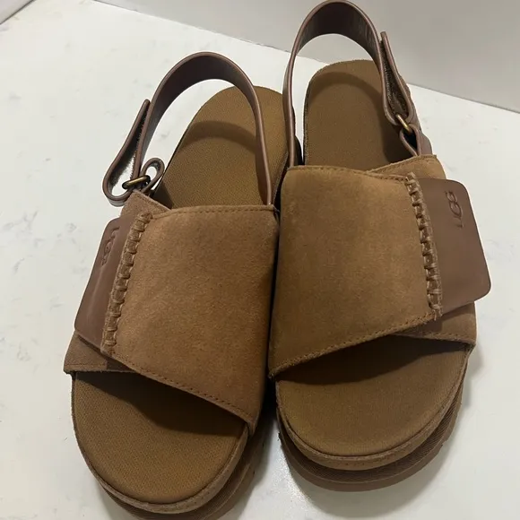 UGG Tan Suede Sandals with Contoured Footbed