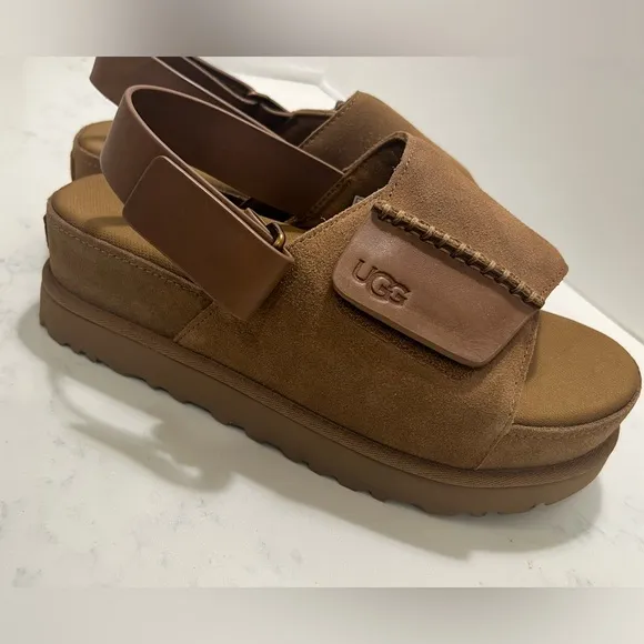 UGG Tan Suede Sandals with Contoured Footbed