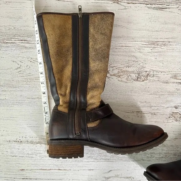 UGG Women’s Chancery Shearling Lined Knee High Leather Western Boots 8 Brown
