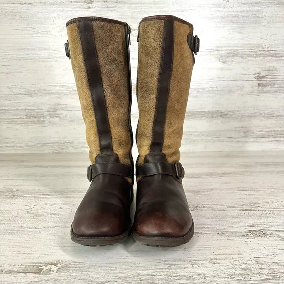 UGG Women’s Chancery Shearling Lined Knee High Leather Western Boots 8 Brown