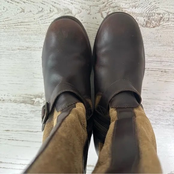 UGG Women’s Chancery Shearling Lined Knee High Leather Western Boots 8 Brown