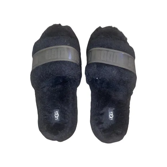 UGG Women's Fluffita Clear Platform Slipper Slide Sandals Black  Size 9
