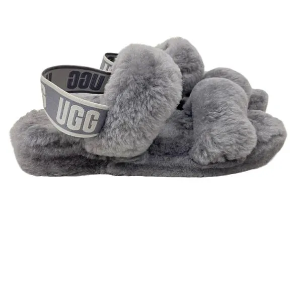UGG Women's Size 7 Oh Yeah Gray Double Strap Logo Slingback Slipper Sandals