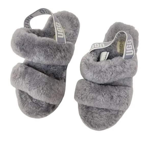 UGG Women's Size 7 Oh Yeah Gray Double Strap Logo Slingback Slipper Sandals
