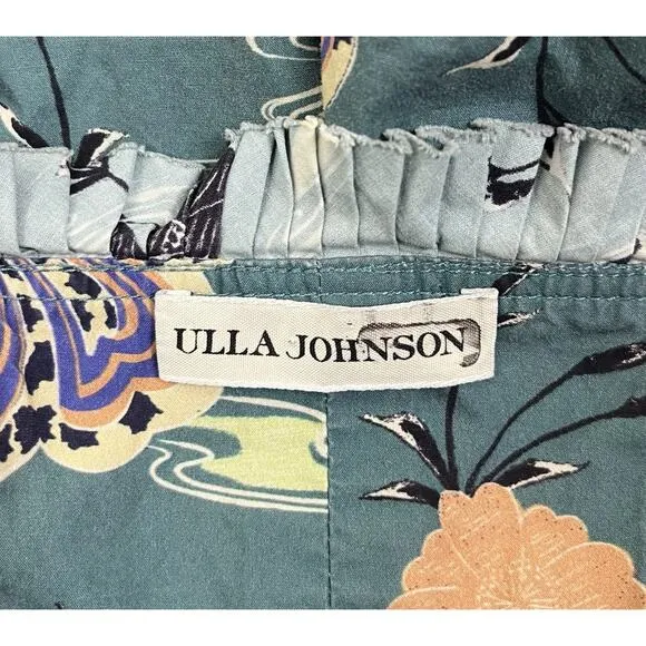 Ulla Johnson Lune Midi Dress River Green Poplin Tie Straps Side Pockets Size 0