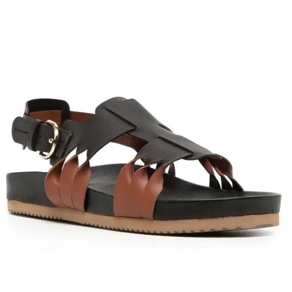 ULLA JOHNSONALMA TWISTED CONTRAST SANDAL BLACK/COGNAC Size 39 US 9 gently used