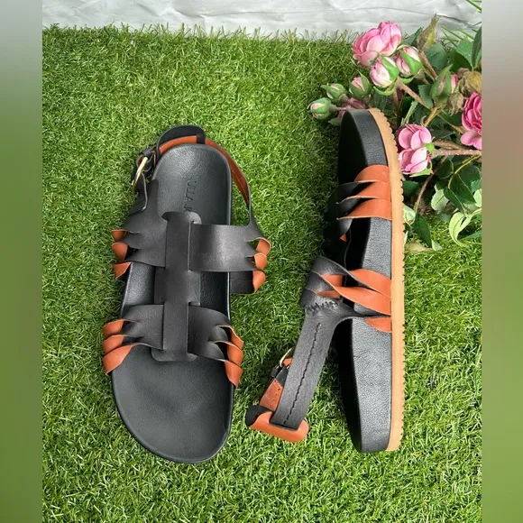 ULLA JOHNSONALMA TWISTED CONTRAST SANDAL BLACK/COGNAC Size 39 US 9 gently used