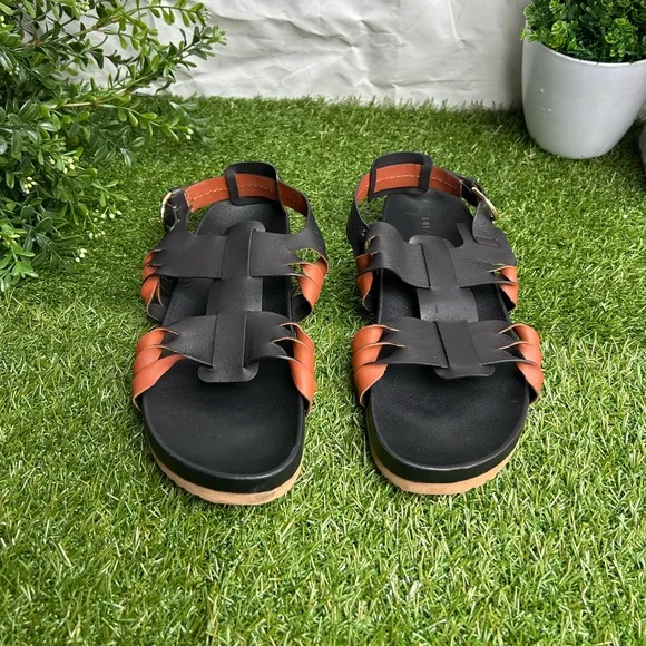 ULLA JOHNSONALMA TWISTED CONTRAST SANDAL BLACK/COGNAC Size 39 US 9 gently used
