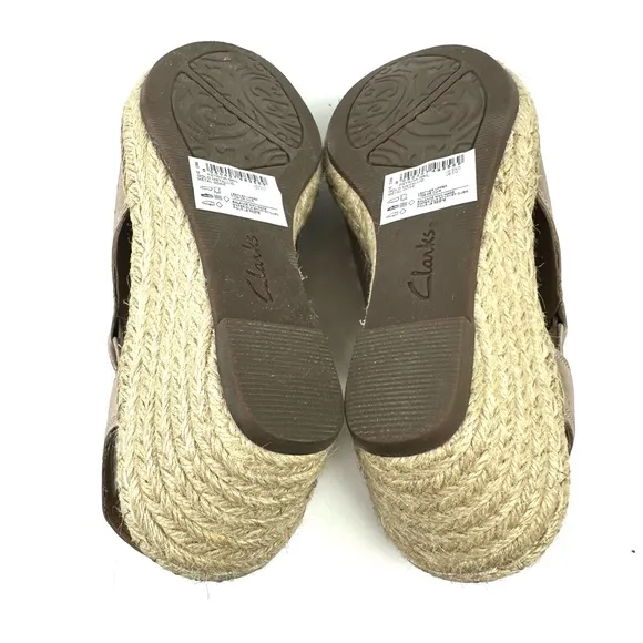Unstructured Clarks Petrina Gail Espadrilles 8 Wedges Gold Metallic Leather New