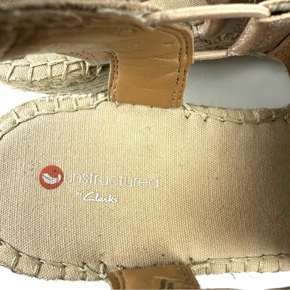 Unstructured Clarks Petrina Gail Espadrilles 8 Wedges Gold Metallic Leather New