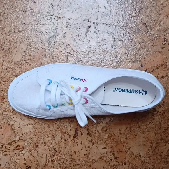 Urban Outfitters Superga White Sneakers With Rainbow Eyelets &amp; Soles