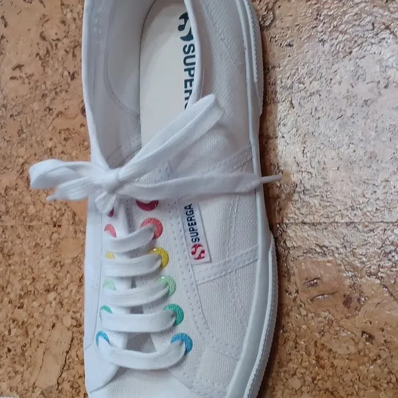 Urban Outfitters Superga White Sneakers With Rainbow Eyelets &amp; Soles