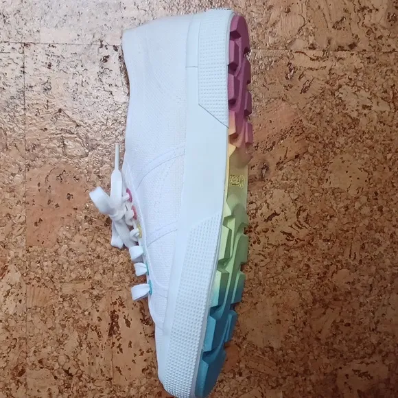 Urban Outfitters Superga White Sneakers With Rainbow Eyelets &amp; Soles