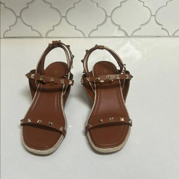 Valentino Brown Leather Sandals with Buckle Straps