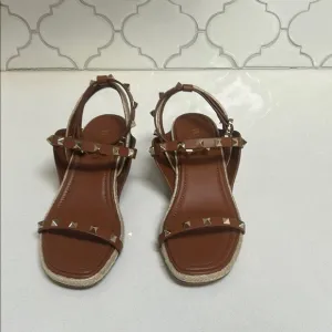 Valentino Brown Leather Sandals with Buckle Straps