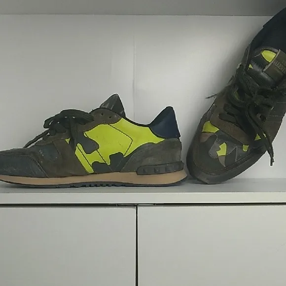 Valentino Camouflage Sneakers with Yellow Accents