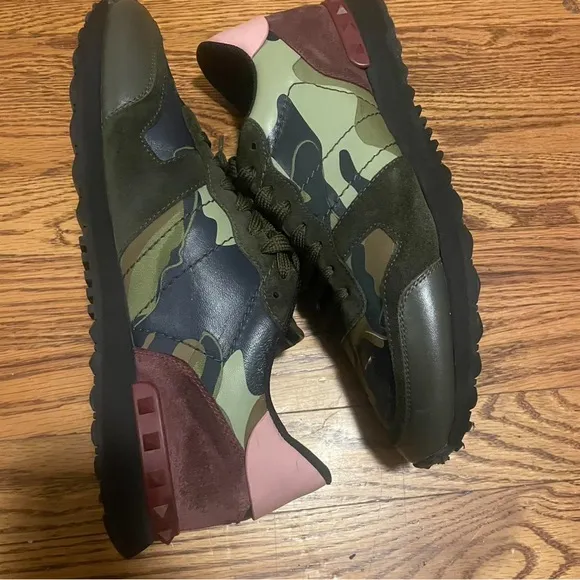 Valentino Green and Brown Camouflage Rockrunner Sneakers